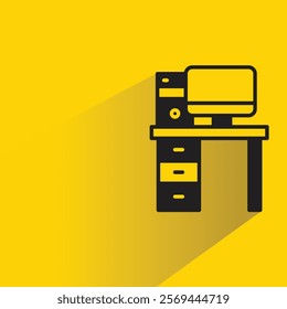 desktop computer icon with shadow on yellow background