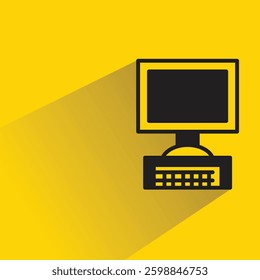 desktop computer icon with shadow yellow background