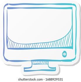 Desktop computer icon in sticker color style. Electronic office monitor