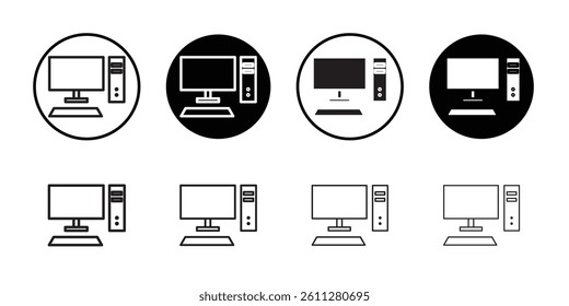 Desktop computer icon Thin line art collection