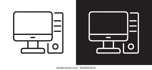 Desktop computer icon vector illustration for personal computer and desktop workstation use case.