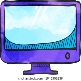 desktop computer icon in watercolor style
