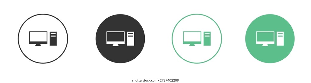 Conjunto de conceptos de iconos de computadora de escritorio. Ilustraciones vectoriales de glifos