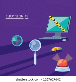 desktop computer with icons cyber security