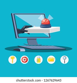 desktop computer with icons cyber security