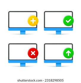 Desktop computer icons set with different pictograms. 3d vector icons set isolated on white background