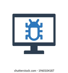 desktop computer infected virus icon malware and Bug sign symbol	