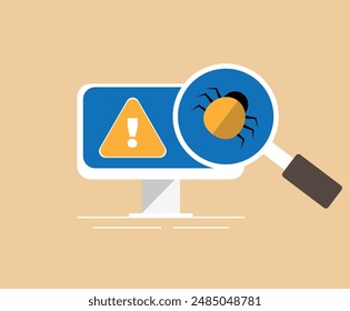 Desktop Computer Infection Warning Bug or Virus. Harmful and hazardous software concept vector