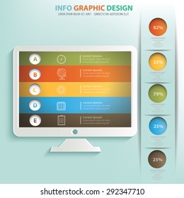 Desktop computer info graphic design,clean vector