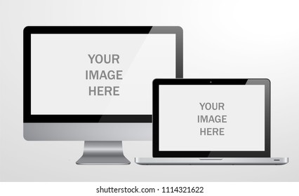 Desktop computer, internet tablet, laptop with copy space. Vector EPS 10
