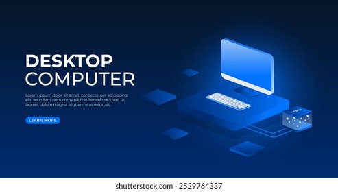 Desktop computer isometric vector illustration. concept of advanced technology and simplicity in a harmonious unity. good for website, banner and landing page.	