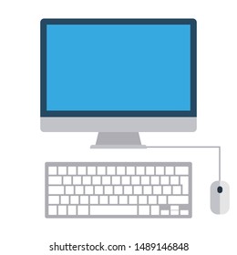 Desktop computer with keyboard and mouse on a white background