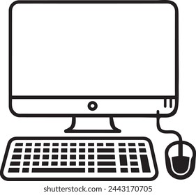 Ordenador de escritorio con teclado y ratón icono de vector sobre fondo blanco. Icono de vector plano de PC personal para aplicaciones y sitios web.