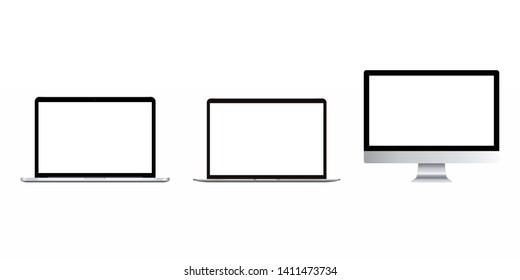 Desktop computer and Laptop computer mockup set. Set of computer mockup with blank screen isolate on white background.