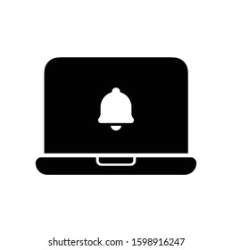 Desktop Computer Laptop Solid Icon -  Alarm Ring Bell Notification Reminder Sign