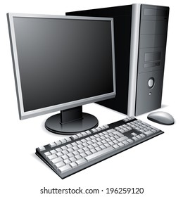 Desktop Computer With Lcd Monitor, Keyboard And Mouse.