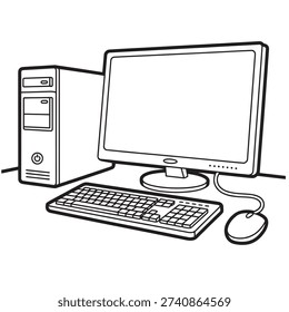 Desktop Computer Line Drawing Illustration for Technology and Education