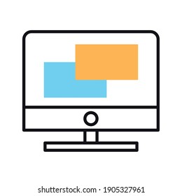 diseño de ilustraciones vectoriales de iconos de línea de computadora de escritorio y estilo de relleno