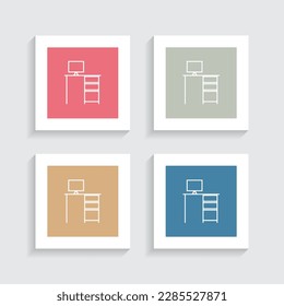 Desktop Computer Line Icon in Four Color Square Shapes.