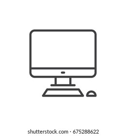Desktop computer line icon, outline vector sign, linear style pictogram isolated on white. Workplace symbol, logo illustration. Editable stroke. Pixel perfect graphics