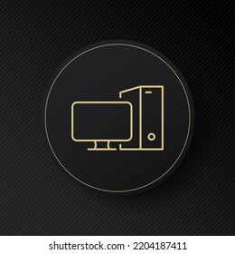 Desktop Computer Line Icon. Work Station, Professional Occupation, Personal Computer, PC, Technology, Computing, Data Processing, System Unit. Smart Device Concept. Vector Line Icon For Business.