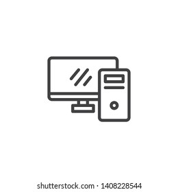 Desktop computer line icon. Workstation linear style sign for mobile concept and web design. PC monitor computer outline vector icon. Symbol, logo illustration. Vector graphics