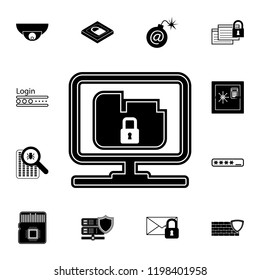 Desktop computer and lock on screen icon. Detailed set of cyber security. Premium graphic design. One of the collection icons for websites, web design, mobile app on white background