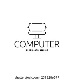 Desktop computer logo design isolated on white background