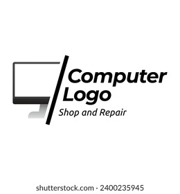 Desktop computer logo design isolated on white background