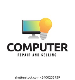 Desktop computer logo design isolated on white background