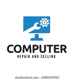 Desktop computer logo design isolated on white background