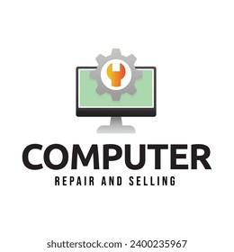 Desktop computer logo design isolated on white background