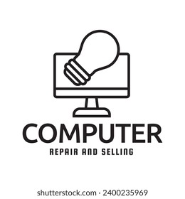Desktop computer logo design isolated on white background