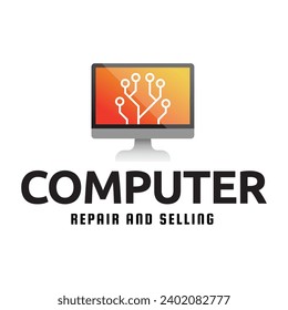 Desktop computer logo design isolated on white background