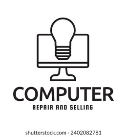 Desktop computer logo design isolated on white background