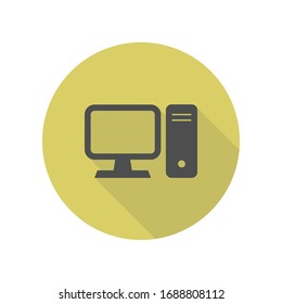 desktop computer long shadow icon. Simple glyph, flat vector of web icons for ui and ux, website or mobile application