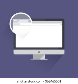 Desktop Computer Mockup With Flat Browser Template