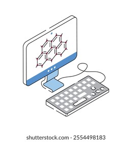 Desktop computer with molecular diagrams for medical research vector