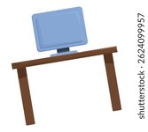 Desktop computer monitor is about to fall off a desk that is tilting at a dangerous angle