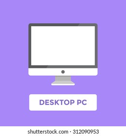 Desktop computer monitor with blank screen. Flat design vector illustration