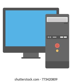 
A Desktop Computer, Monitor And Cpu In Flat Flat Icon Design
