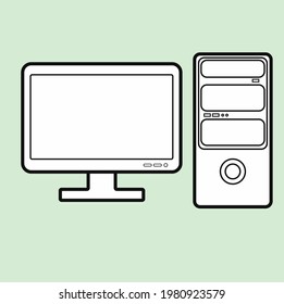 Desktop Computer (Monitor and CPU) Vector Illustration, Black and White