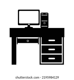 Desktop computer monitor desk icon | Black Vector illustration |