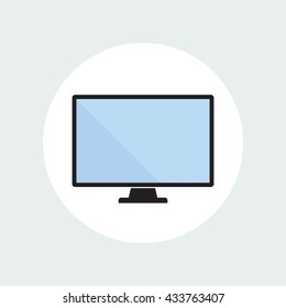 Desktop computer monitor flat icon with blank space. Sign of PC display with empty screen in a circle. EPS8 clean vector illustration.