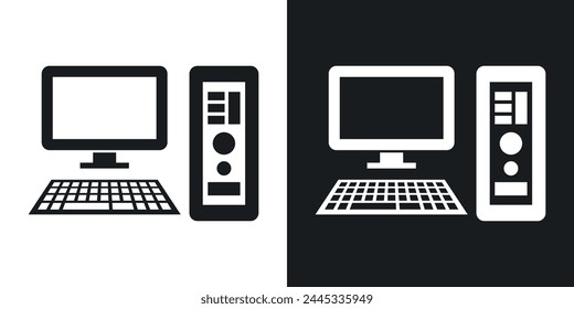 Desktop Computer and Monitor Icons. Personal Computing and Screen Display Symbols.