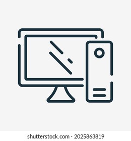 Desktop Computer Monitor Linear Icon. PC Outline Icon. Editable Stroke. Isolated Vector Illustration.