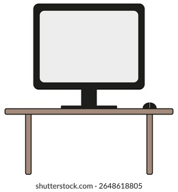 Desktop computer monitor. Office workspace equipment. Electronic device symbol. Modern technology illustration.