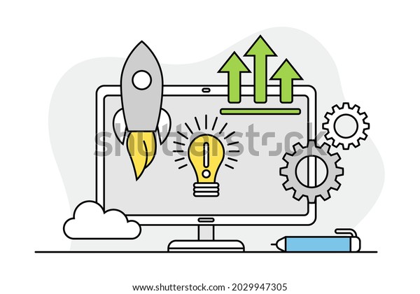 Desktop Computer Monitor Programmed Machine Operation Stock Vector ...