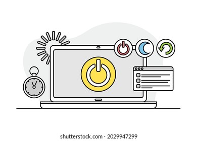 Desktop Computer Monitor with Reset and Sleeping Mode Button as Programmed Machine for Operation Vector Illustration