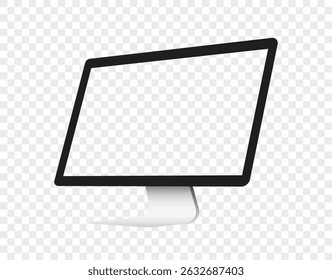 Desktop computer monitor with stand, side view blank mockup on transparent background isolated vector illustration
